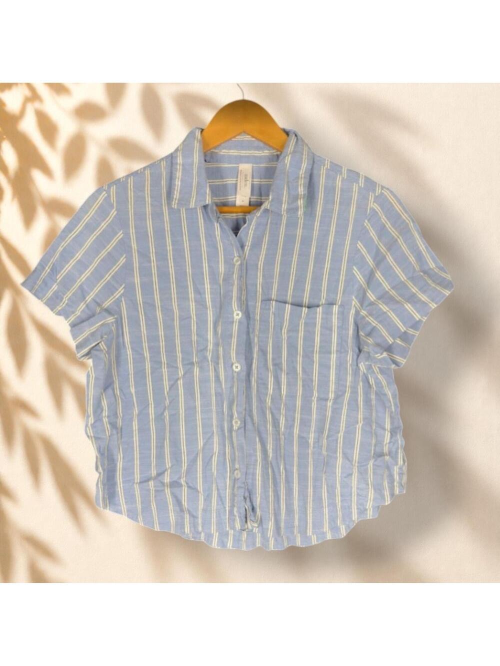 Auden. Sleepshirt Women S Small Blue Striped Button Up Collared Short Sleeve